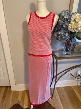 Commense Red and White Sleeveless Maxi 2 piece skirt set